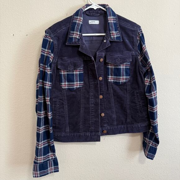 GAP Corduroy Upcycled Trucker Jacket w/Aerosmith Graphic & Flannel Sleeves L - Picture 2 of 12